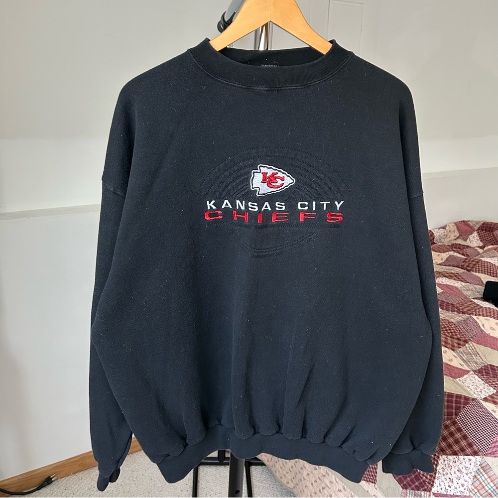 Vintage Logo 7 Kansas City Chiefs Football Crewneck Pullover Sweatshirt XXL